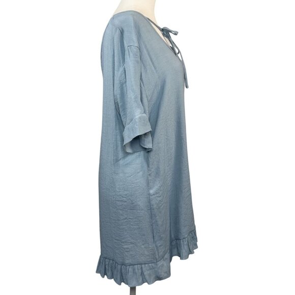 Cupshe Size L Womens Dress Light Blue Ruffle Hem Short Sleeve Blouse F  Rayon/Po - Picture 3 of 9